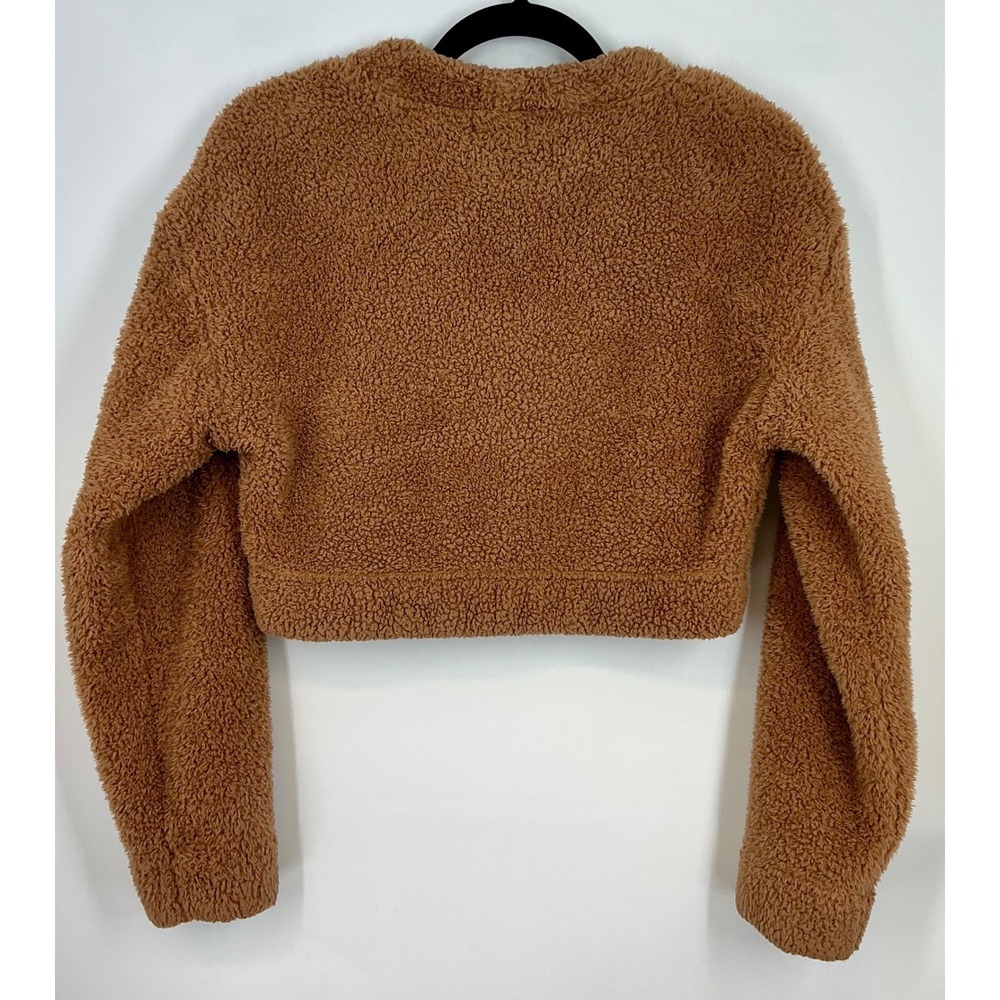 PINK Victoria's Secret Sherpa Teddy Cropped Cardigan Sweater Small Brown Cozy - Picture 2 of 12